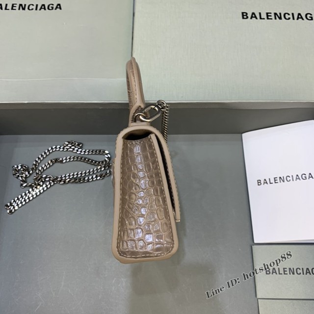 Balenciaga專櫃爆款手提女包 巴黎世家鱷魚紋牛皮奶茶色mini Hourglass沙漏包 fyj1008